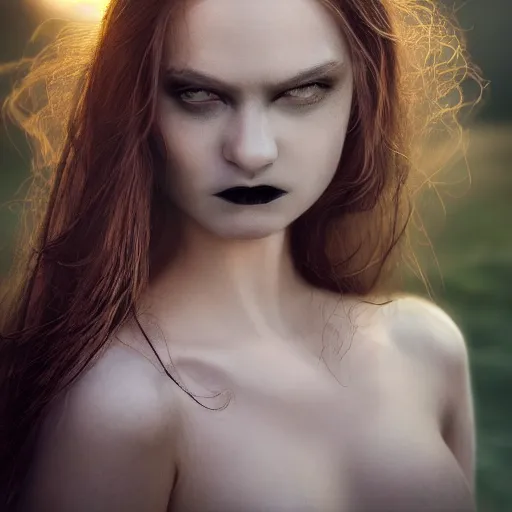 Image similar to photographic portrait of a stunningly beautiful gothic female in soft dreamy light at sunset, contemporary fashion shoot, by edward robert hughes, annie leibovitz and steve mccurry, david lazar, jimmy nelsson, breathtaking, 8 k resolution, extremely detailed, beautiful, establishing shot, artistic, hyperrealistic, beautiful face, octane render