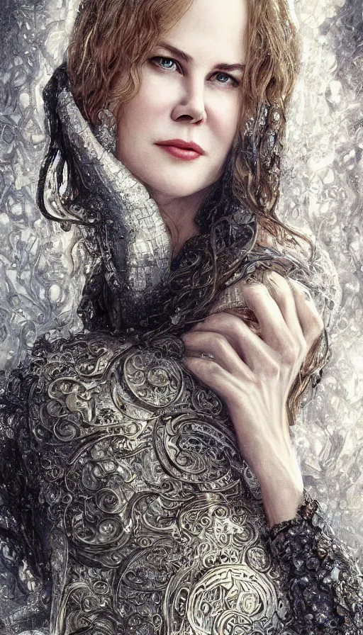 Image similar to young nicole kidman, fame of thrones, fibonacci, sweat drops, intricate fashion clothing, insane, intricate, highly detailed, surrealistic, digital painting, artstation, concept art, smooth, sharp focus, illustration, unreal engine 5, 8 k, art by artgerm and greg rutkowski and alphonse mucha