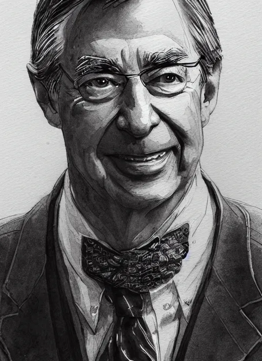 Image similar to portrait, Mr Rogers, watercolor, dramatic lighting, cinematic, establishing shot, extremely high detail, foto realistic, cinematic lighting, pen and ink, intricate line drawings, by Yoshitaka Amano, Ruan Jia, Kentaro Miura, Artgerm, post processed, concept art, artstation, matte painting, style by eddie mendoza, raphael lacoste, alex ross