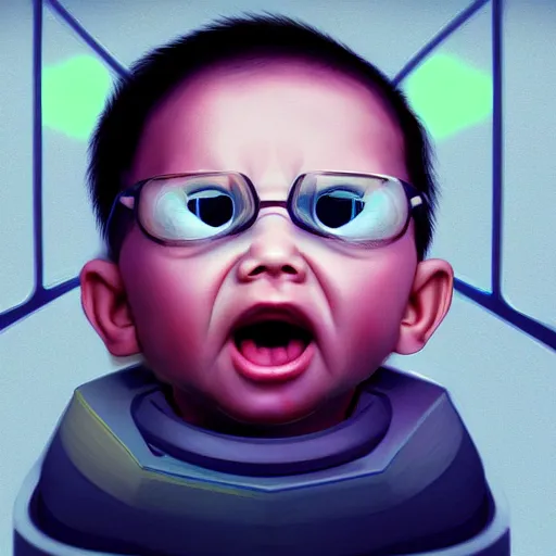 Image similar to An angry baby hacker, art by beeple