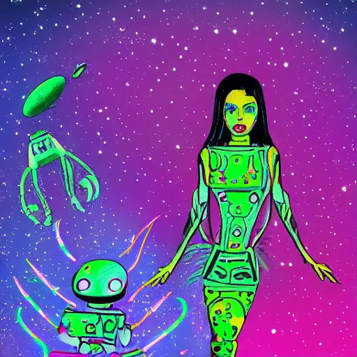 Prompt: alien girl space fashion dmt scifi