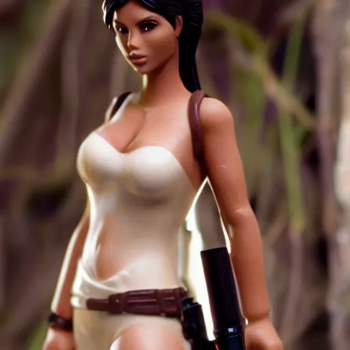 Prompt: 35mm film still of Lara Croft, figure portrait