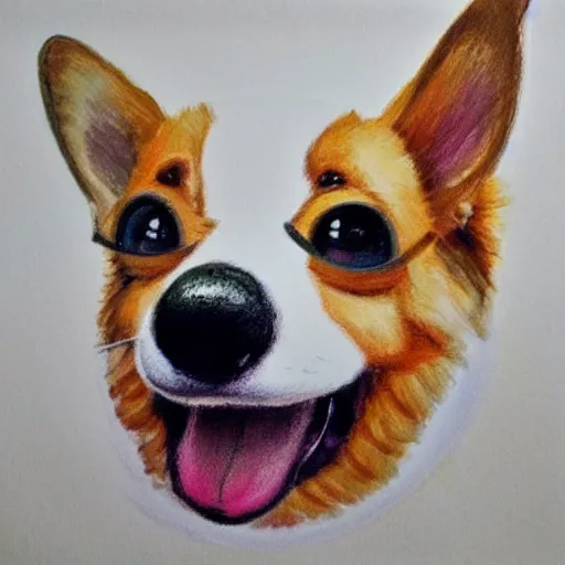 Prompt: Cute corgi with sunglasses by Milka Oxana, painterly, digital art. Trending on artstation, post processing, pen and ink work. sharp focus