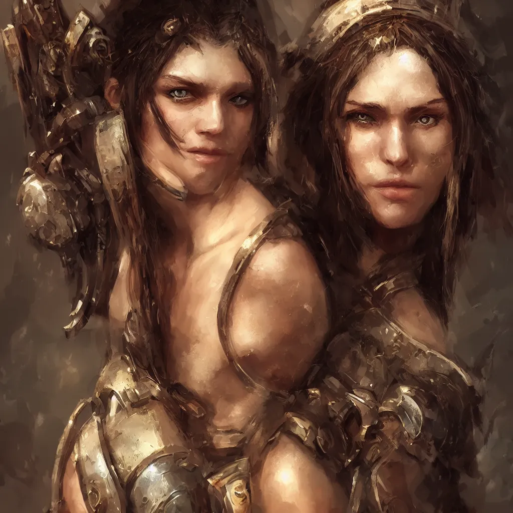 Prompt: head and shoulders focus portrait of a barbarian female high quality focus by wlop