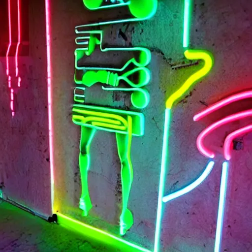 Prompt: futuristic neon glowing hieroglyphs
