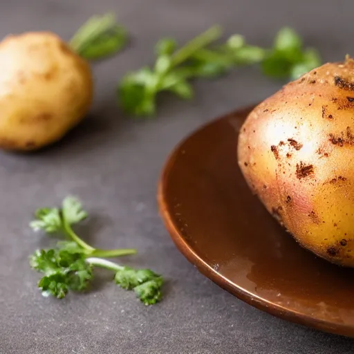 Image similar to Hackleback Potato. Cookbook photo. Close-up, detailed.