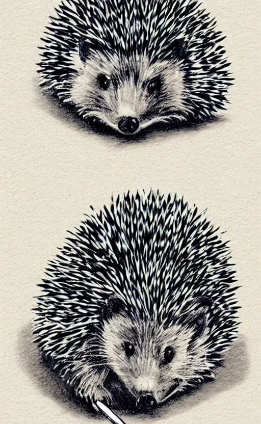 Image similar to sketch of a hedgehog with a pen on a piece of paper,