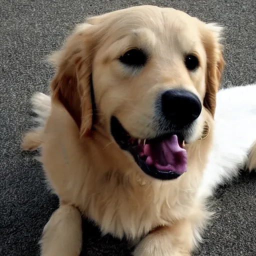 Image similar to a golden retriever who's a ghostbuster