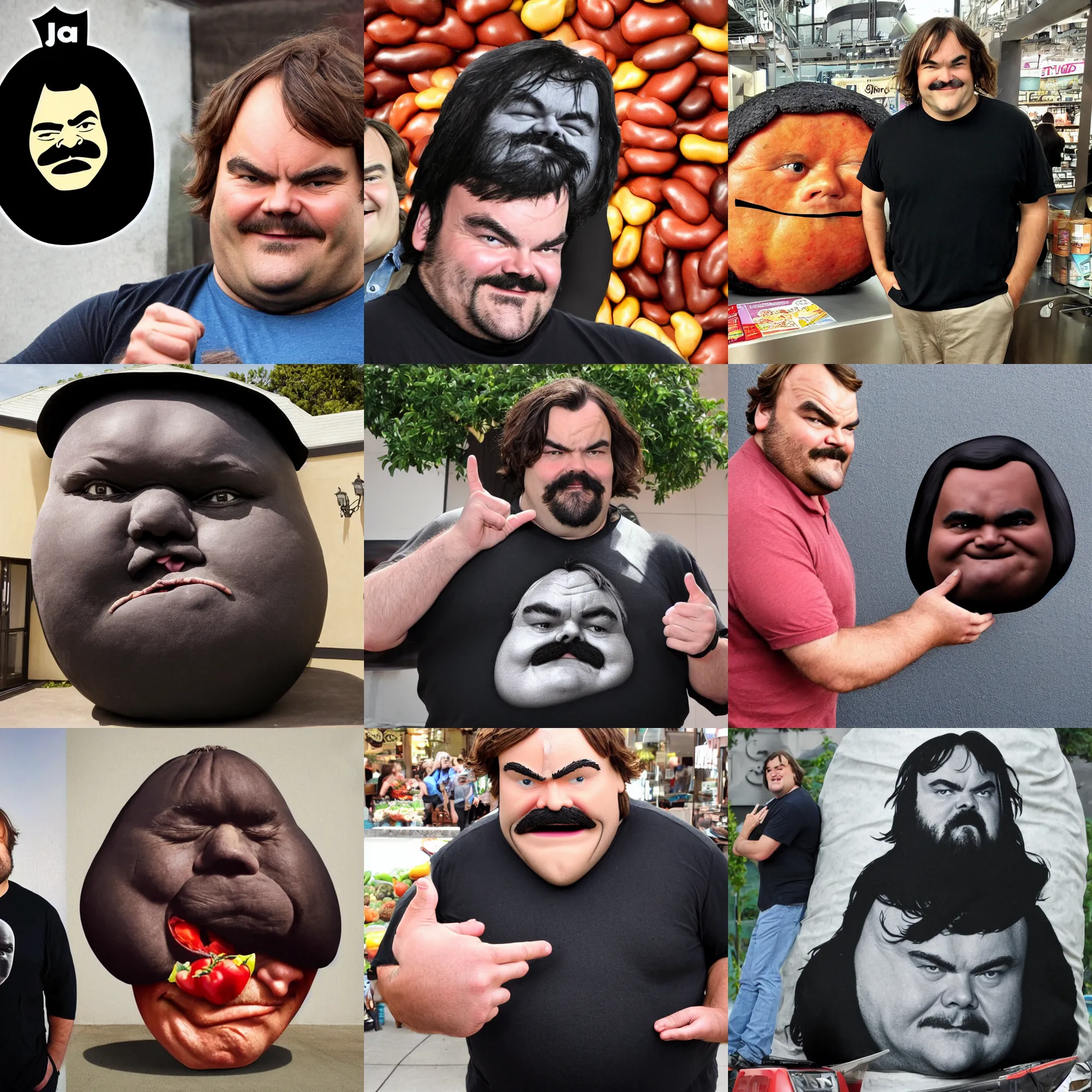 Prompt: a giant black bean with the face of jack black