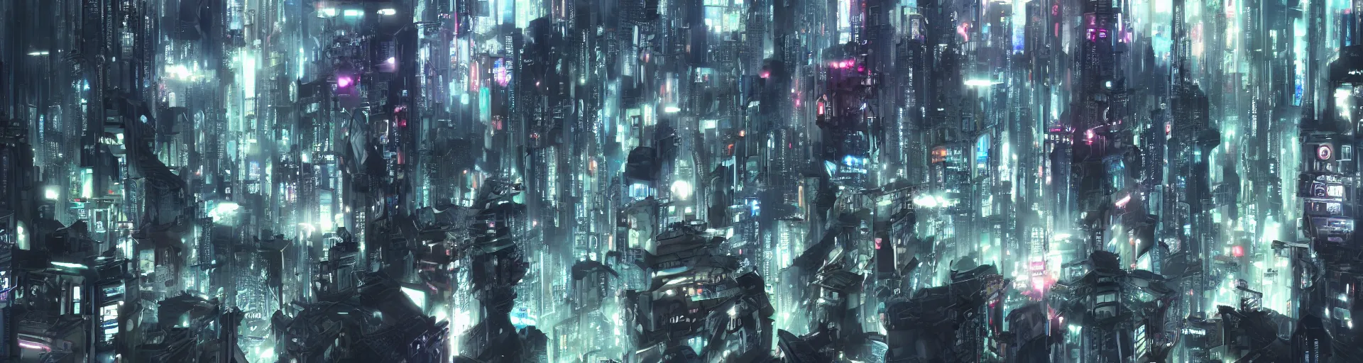 Prompt: highly detailed futuristic cyberpunk city, matte painting, from the anime film Ghost in the Shell, trending on pixiv