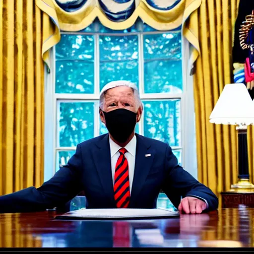 Image similar to 4 k portrait sony a 7 f 2. 8 of president joe biden as a muslim terrorist taliban leader in the oval office