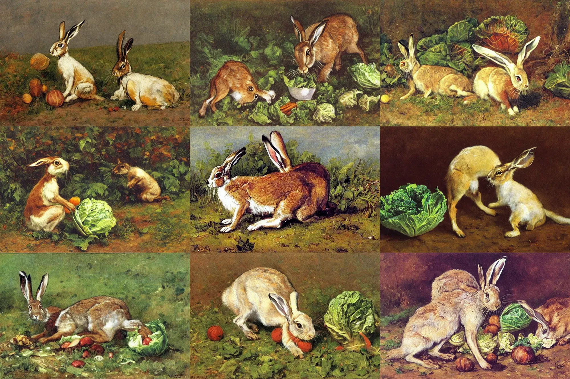 Prompt: hare eating cabbage by wojciech kossak,