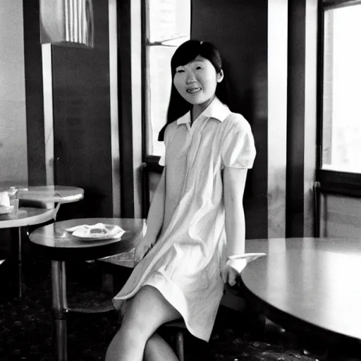 Image similar to photorealistic photo of a chinese canadian girl elisa lam wearing a everyday dress at the cecil hotel in los angeles