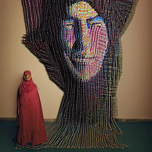 Image similar to A Moroccan woman wearing clothes made of RCA cables, portrait, Taschen, by Hiromix