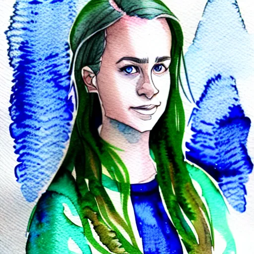 Image similar to a beautiful and very detailed character concept watercolour portrait of sanna!!!!! marin!!!!!, the young female prime minister of finland as a druidic wizard