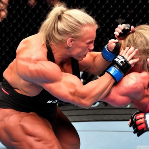 Image similar to transgender muscular woman beating up woman in ufc