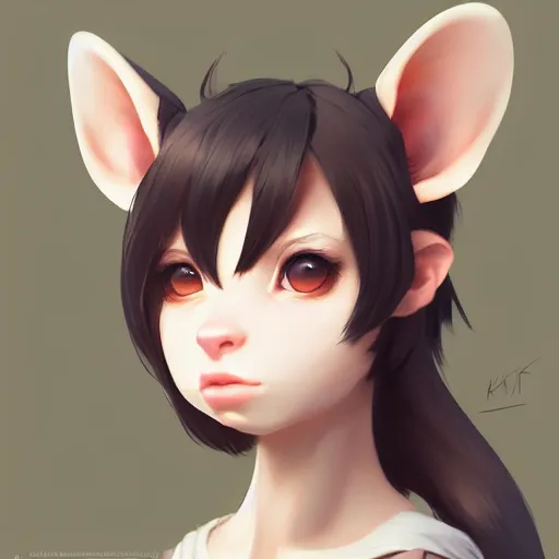 Image similar to character design portrait of an anthropomorphic furry rat girl with rat ears and a tail, 4 k, concept art, by wlop, ilya kuvshinov, artgerm, krenz cushart, pixiv.