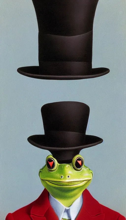 Image similar to couple of frogs wearing top hat by René Magritte, detailed, 4k