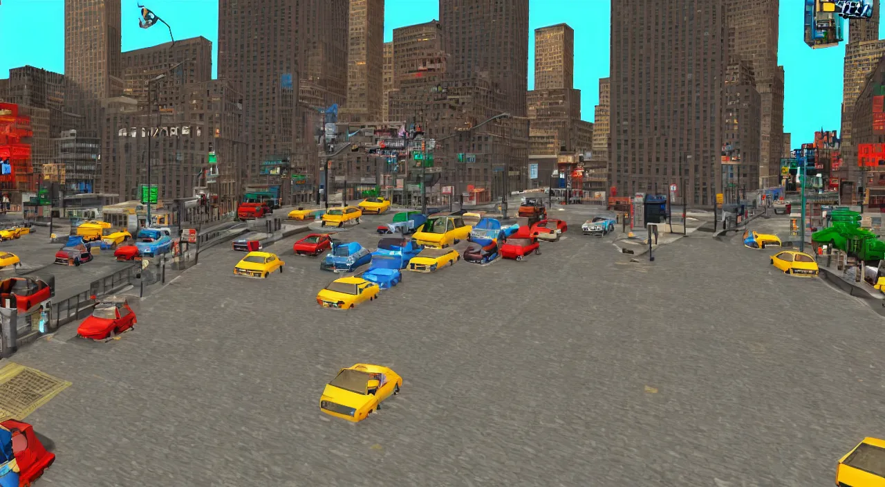 Prompt: Streets of New York City, PS1 Nintendo 64 screenshot