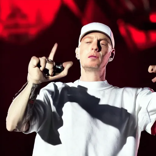 Image similar to eminem rapping against red m & ms