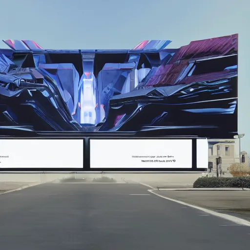 Image similar to sci-fi cars : wall near structure on : the coronation of napoleon painting : and digital billboard in the middle, in style of zaha hadid, suprematism composition, unreal engine 5, keyshot, octane, artstation trending, in lighting of blade runner 2049, ultra high detail, ultra photo realistic, 8k, 16k, in plastic, dark, tilt shift,