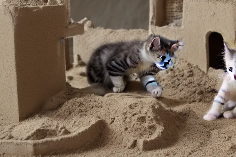 Image similar to kittens touching a sand castle