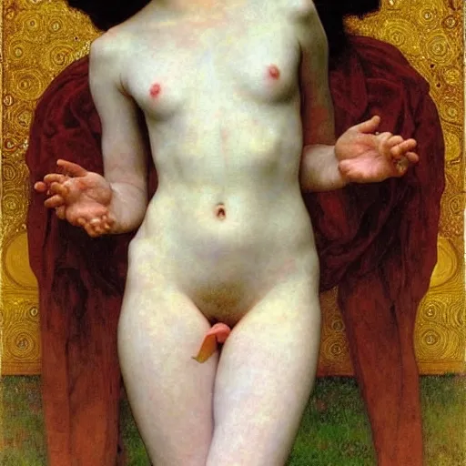 Prompt: goddess of transcendential consciousness, william - adolphe bouguereau, egon schiele, gustav klimt