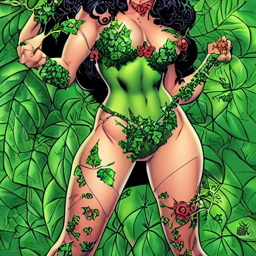 Image similar to Poison Ivy, comic portrait by J Scott Campbell, intricate details