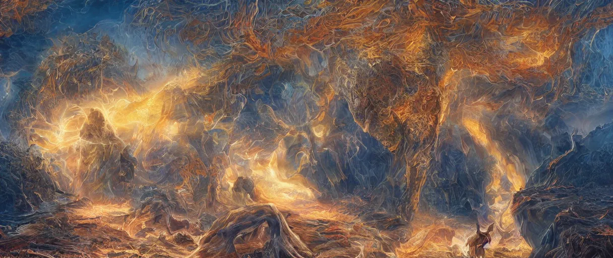 Image similar to A terrifying giant monster made of honey, beautiful atmosphere, god rays, masterpiece digital painting by Alex Grey, Greg Rutkowski, 4k wallpaper