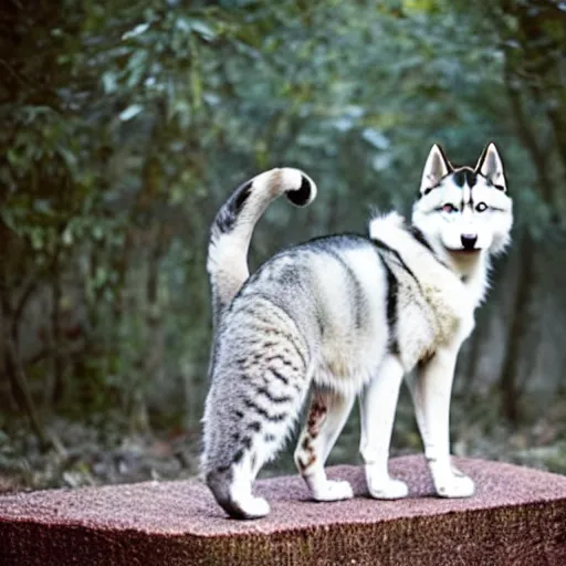 Prompt: a feline husky - cat - hybrid, animal photography