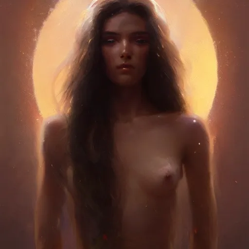 Image similar to a beautiful portrait of a goddess with iridescent skin by greg rutkowski and raymond swanland, trending on artstation