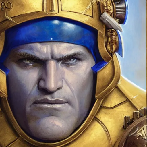 Image similar to Roboute Guilliman Primarch of the Ultramarines, closeup portrait art by Donato Giancola and James Gurney, digital art, trending on artstation