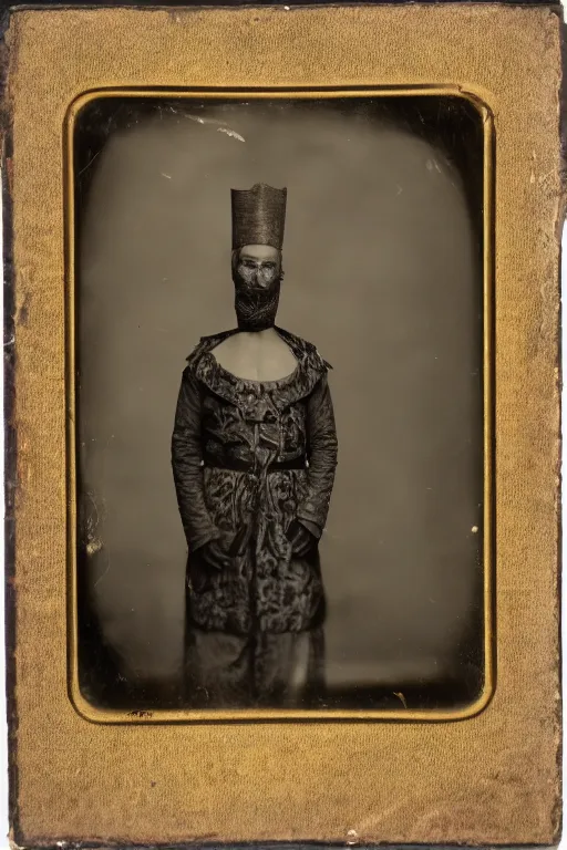 Prompt: a wet plate photo of an anthropomorphic snake dressed for the kings court