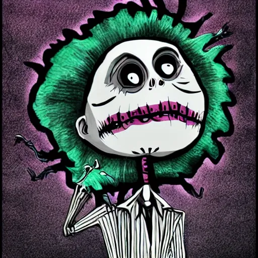 Prompt: scary beetlejuice creature. in the style of tim burton