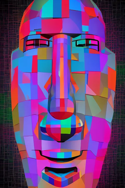 Image similar to abstract moai statue geometric cutout digital illustration cartoon colorful beeple