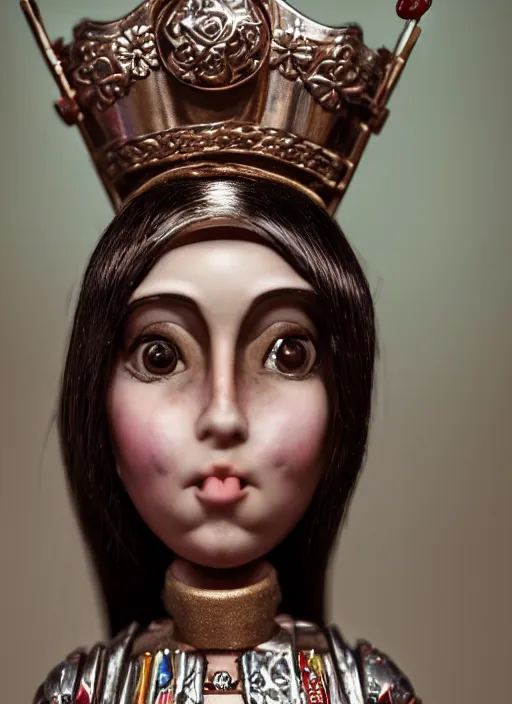 Image similar to closeup profile portrait of tin toy girl joan of arc, bikini, depth of field, zeiss lens, detailed, symmetrical, centered, fashion photoshoot, by nicoletta ceccoli, mark ryden, lostfish, breathtaking, 8 k resolution, extremely detailed, beautiful, establishing shot, artistic, hyperrealistic, octane render