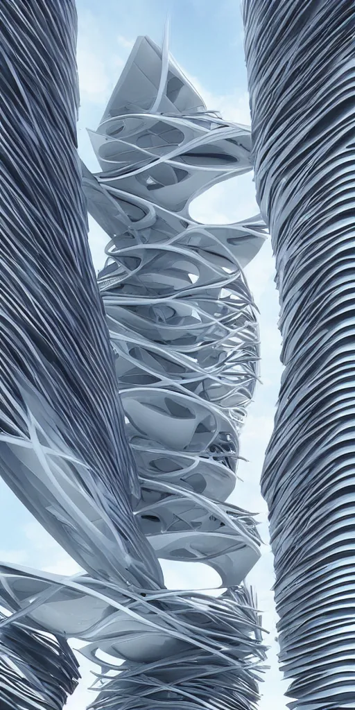 Image similar to epic futuristic tower, highly detailed, realistic, by zaha hadid