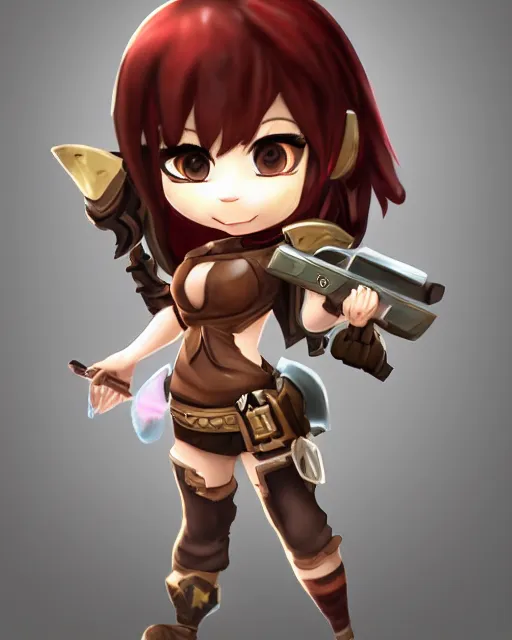 Image similar to female warrior mini cute style, highly detailed, rendered, ray - tracing, cgi animated, 3 d demo reel avatar, style of maple story, maple story gun girl, katelynn from league of legends chibi, soft shade, soft lighting