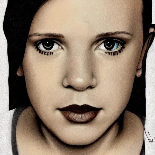 Prompt: portrait of millie bobby brown or carrie fisher by greg ruthkowski