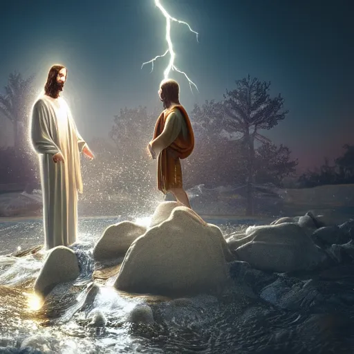 Image similar to jesus and god playing with the world, national geographic award, photography, hyperrealistic, extremely detailed, 8 k, octane render, cinematic lightning, dramatic,