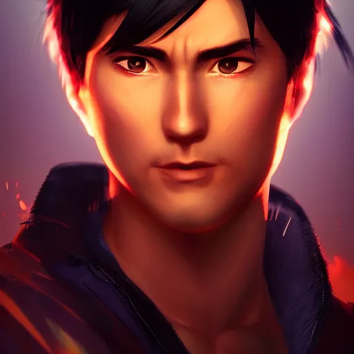 Image similar to portrait of jin kazama, mattepainting concept blizzard pixar maya engine on stylized background splash comics global illumination lighting artstation lois van baarle, ilya kuvshinov, rossdraws