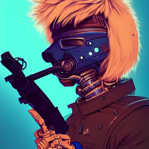Prompt: a portrait of an anthropomorphic cyberpunk blond terrier! holding a shotgun, fantasy, elegant, digital painting, artstation, concept art, matte, sharp focus, illustration, art by josan gonzalez