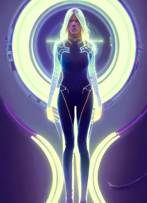 Image similar to symmetry! portrait of kaitlin olson, sci - fi, tech wear, glowing lights!! intricate, elegant, highly detailed, digital painting, artstation, concept art, smooth, sharp focus, illustration, art by artgerm and greg rutkowski and alphonse mucha