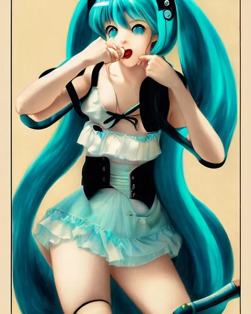 Image similar to Hatsune Miku by Gil Elvgren