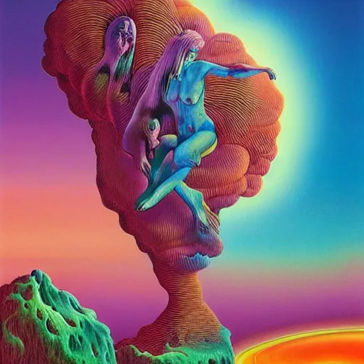 Image similar to zdzisław beksiński and Lisa Frank collaboration