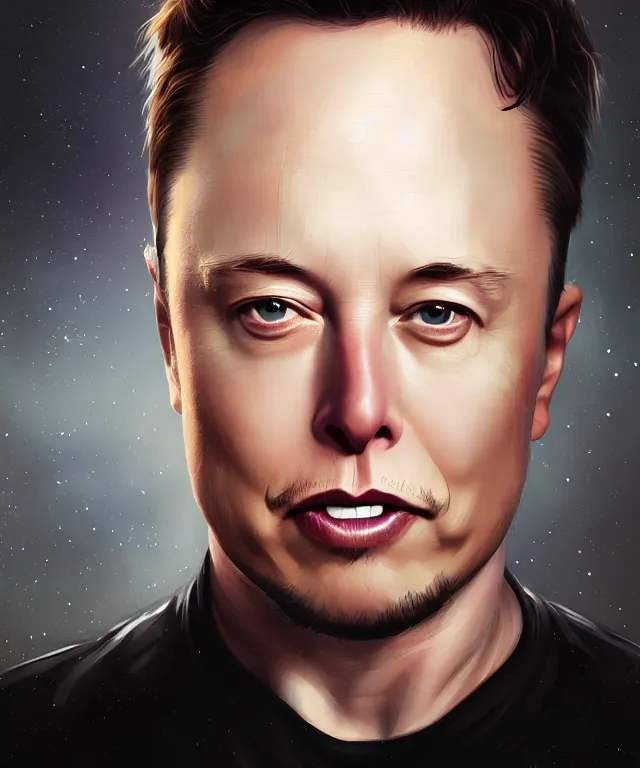 Prompt: 5 5 mm portrait photo of elon musk by charlie bowater and titian and artgerm, intricate, face, highly detailed 8 k, intricate, lifelike, soft light, cinematic lighting, featured on artstation