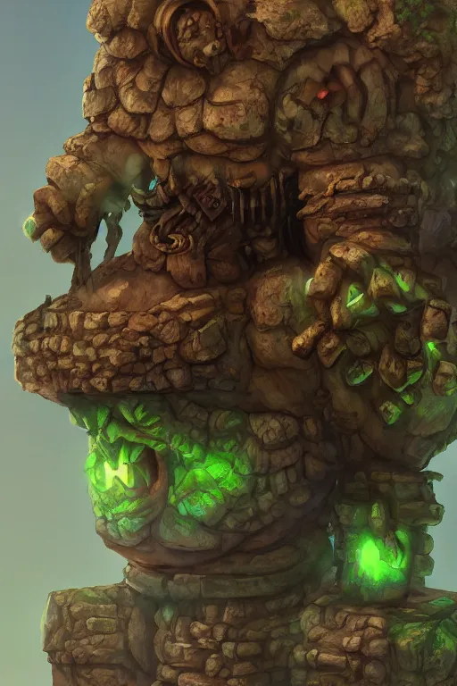 Image similar to zelda fantasy art giant golem troll wood rock greeble gemstone, global illumination ray tracing hdr fanart arstation by sung choi and eric pfeiffer and gabriel garza and casper konefal