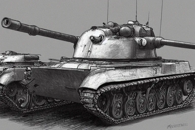 Prompt: vickers cruiser tank mk 1, cannon firing, artist's impression, black and white pen drawing, fine details, wartime art