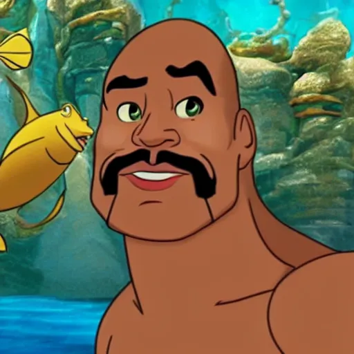 Image similar to dwayne johnson as a cartoon under the sea in the little mermaid