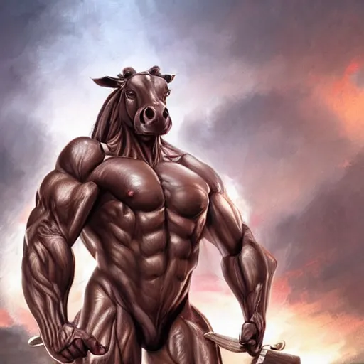 Prompt: a musclebound anthropomorphized horse with a magnificently muscular physique wearing a tight leather battle outfit while protecting a facility, equine, anthro art, furaffinity, highly detailed, digital painting, artstation, sharp focus, game art, concept art, illustration, art by artgerm, greg rutkowski, wlop